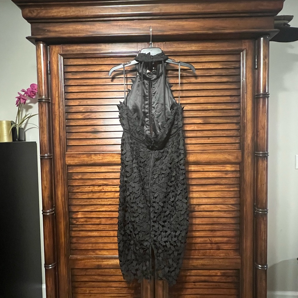 Bardot Gemma Black Lace Backless, Halter Neck, Lined Beautiful Designer Dress XL - Picture 3 of 15